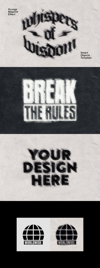 粗糙打印文本和徽标效果 (PSD)