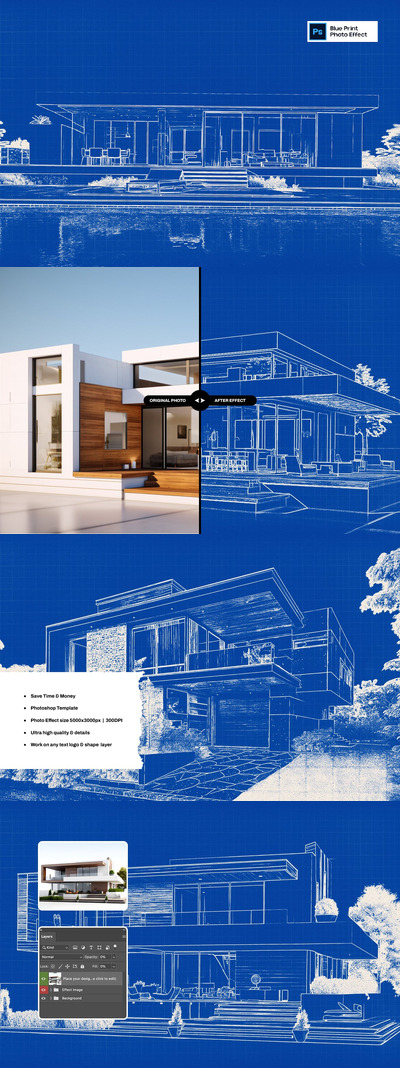 蓝图照片效果 (PSD)