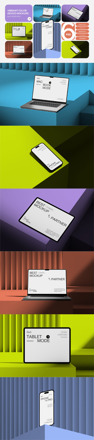 色彩鲜艳的手机设备模型样机 (PSD)