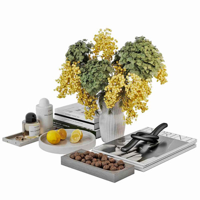 包含花束 雕像摆件和柠檬 坚果的食品及装饰组合3D模型（OBJ,MAX）