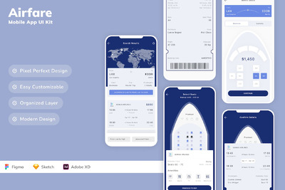 机票移动应用 APP UI KIT (SKETCH,FIG,XD)