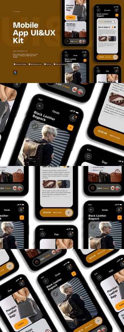 优质皮革电商 - 移动应用APP UI KIT (FIG)