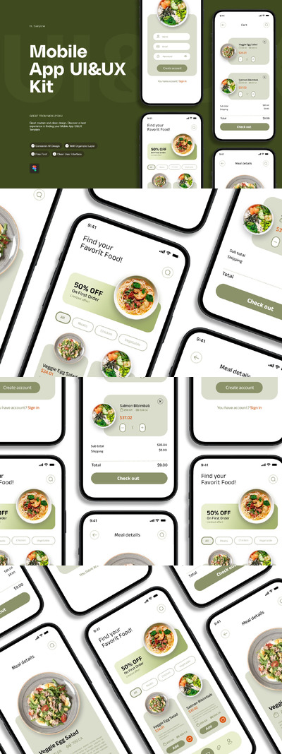 健康食品 - 移动应用 APP UI KIT (FIG)