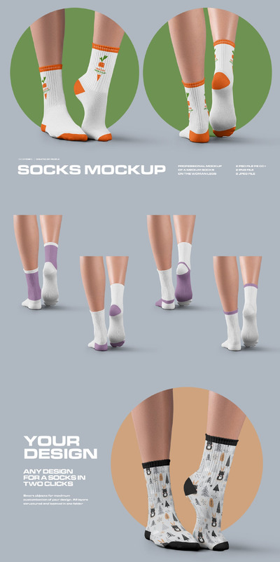 2 个女性腿上中号袜子的模型 (PSD,PNG,JPG)
