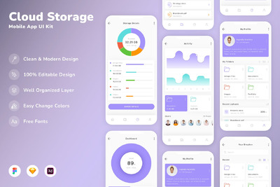 云存储移动应用APP UI KIT (SKETCH,FIG,XD)