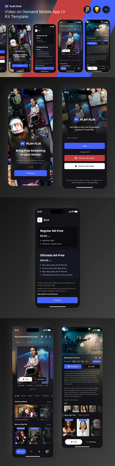 电视电影视频点播移动应用APP UI KIT (FIG,PSD,SKETCH)