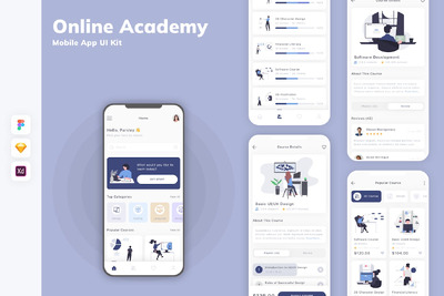 在线学院移动应用APP UI KIT (SKETCH,FIG,XD)