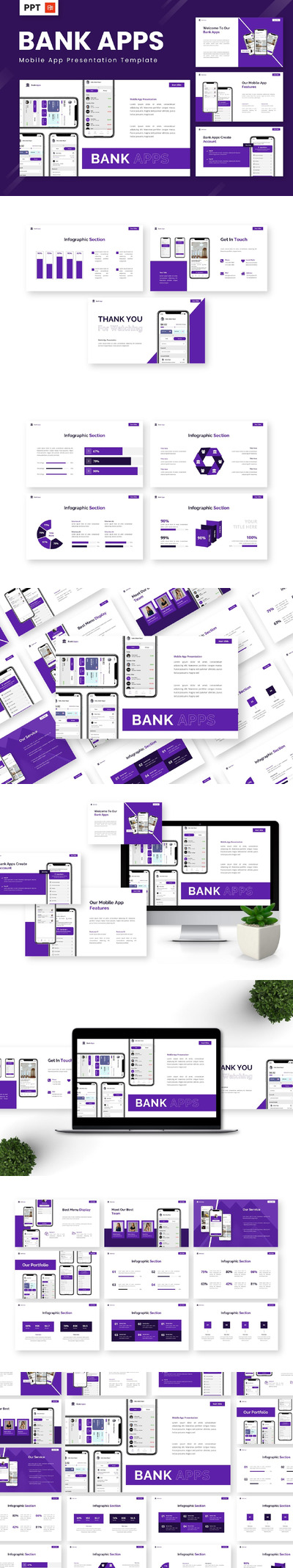银行应用程序 - 移动应用程序 PPT模版 (PPTX)