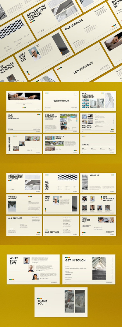 白色极简主义建筑师作品集展示PPT模版 (PPT,PPTX)