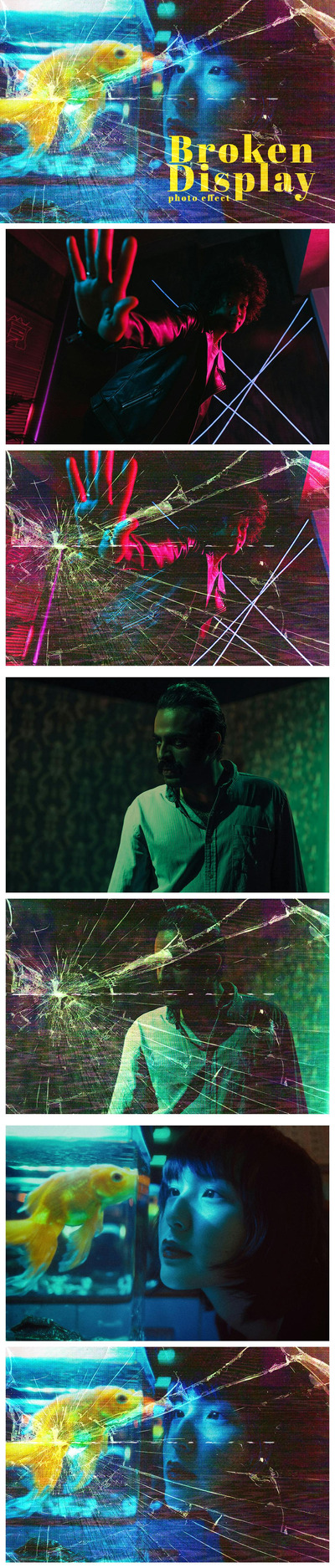 破碎的显示器破碎的玻璃照片效果 (PSD)