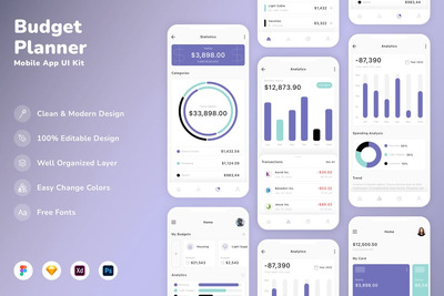 预算规划器移动应用APP UI KIT (SKETCH,FIG,XD,PSD)