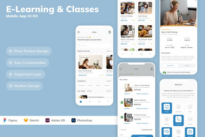 在线学习和课程移动应用 APP UI KIT (SKETCH,FIG,XD,PSD)
