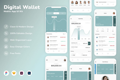 数字钱包移动应用  APP UI KIT (SKETCH,FIG,XD,PSD)