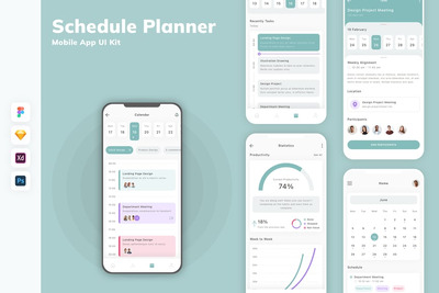 日程规划移动应用 APP UI KIT (SKETCH,FIG,XD,PSD)