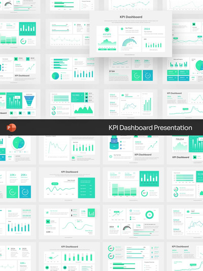 KPI 仪表板演示PPT模版 (PPTX)
