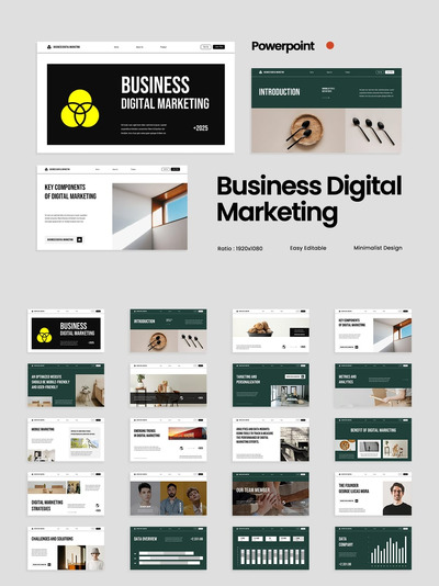 白色绿色简约商业数字营销PPT模版 (PPTX,PPT)