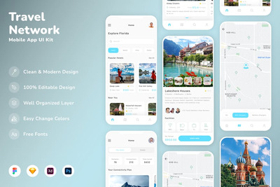 旅游网络移动应用APP UI KIT (SKETCH,FIG,XD,PSD)