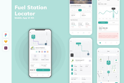 加油站定位器移动应用 APP UI KIT (SKETCH,FIG,XD)