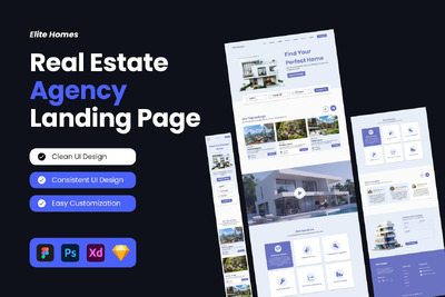 房地产代理着陆页网页模版 (FIG,PSD,SKETCH,XD)