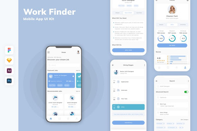 找工作求职器移动应用APP UI KIT (SKETCH,FIG,XD,PSD)
