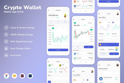 加密钱包移动应用APP UI KIT (SKETCH,FIG,XD,PSD)