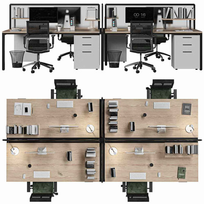 4人座办公桌椅 办公室家具3D模型（FBX,MAX）