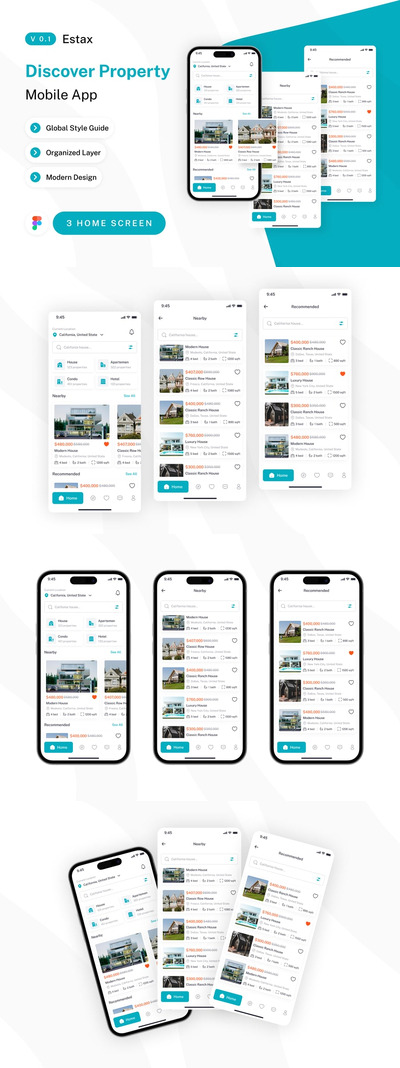 主屏幕房地产移动应用APP UI KIT (FIG)