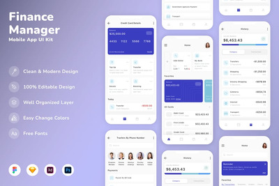 财务经理移动应用APP UI KIT (SKETCH,FIG,XD,PSD)