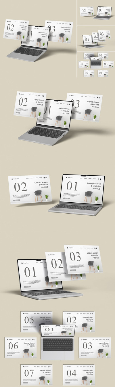 笔记本电脑屏幕网站样机 (PSD,PDF)