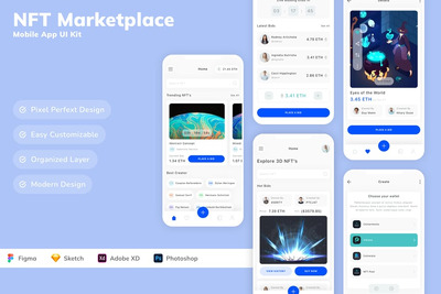 NFT 市场移动应用 App UI Kit (SKETCH,FIG,XD,PSD)