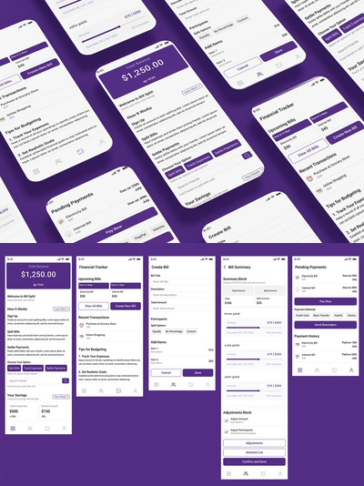 账单拆分、费用分摊、成本分摊应用 App UI Kit (FIG,PSD,XD,SVG,SKETCH)
