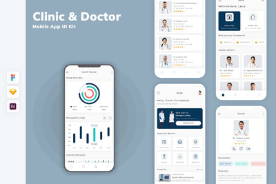 诊所和医生移动应用APP UI KIT (SKETCH,FIG,XD)