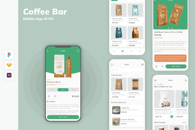 咖啡吧移动应用APP UI KIT (SKETCH,FIG,XD)