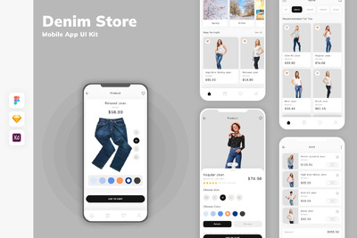 牛仔布商店移动应用 APP UI KIT (SKETCH,FIG,XD)