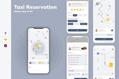 出租车预订移动应用APP UI KIT (SKETCH,FIG,XD)