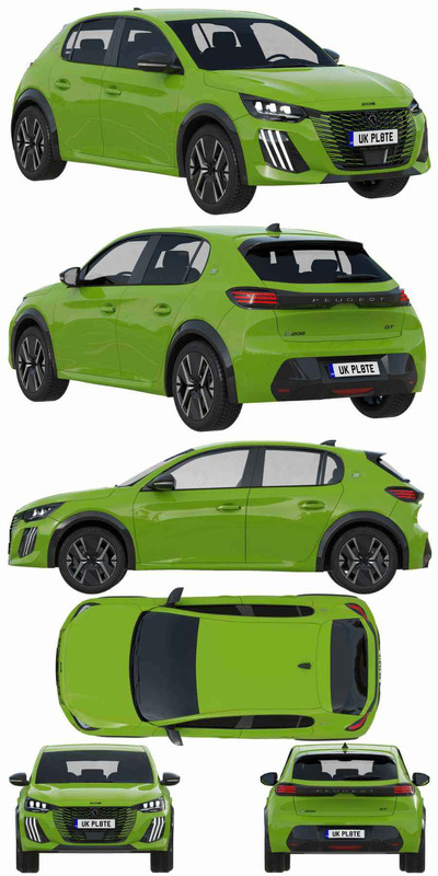2024款标志Peugeot E-208电动汽车3D模型（OBJ,FBX,MAX）
