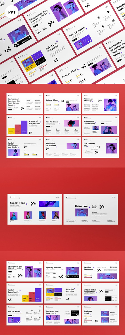 白色像素化安全工程师 PPT模板 (PPT)