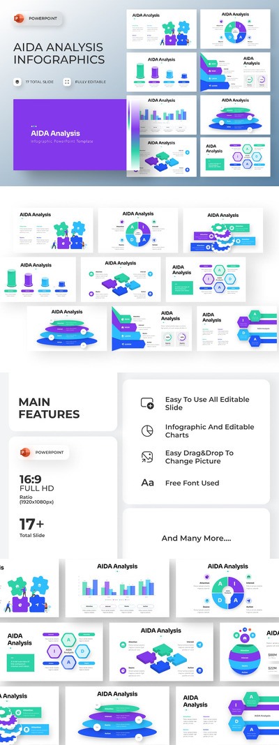 AIDA 分析信息图表PPT模板 (PPTX)
