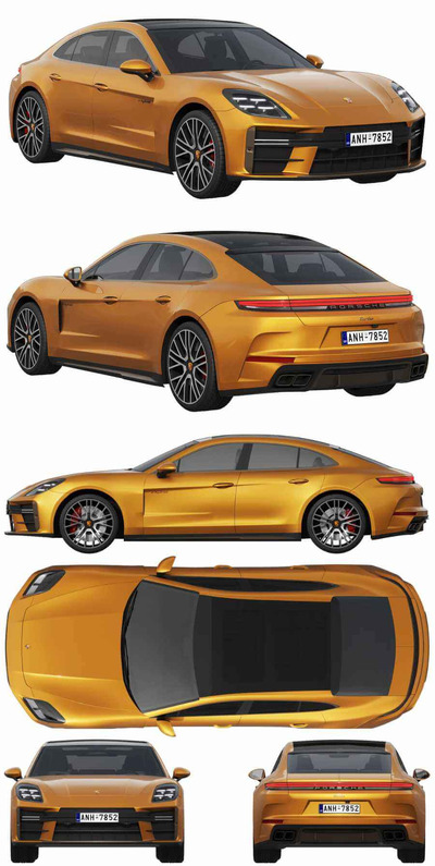 2024款保时捷Porsche Panamera Turbo E-Hybrid跑车 汽车3D模型（OBJ,FBX,MAX）