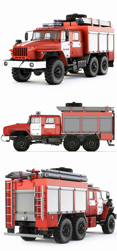 2021 Ural 5557 AC 6.0-40消防车3D模型（OBJ,FBX,MAX）