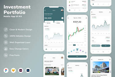 投资管理移动应用App UI Kit (SKETCH,FIG,XD,PSD)