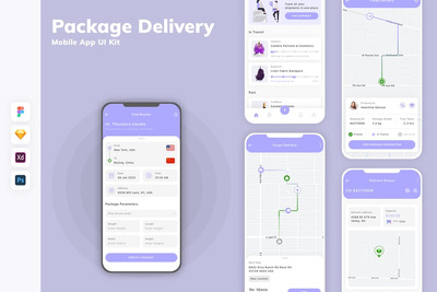 包裹递送移动应用App UI Kit (SKETCH,FIG,XD,PSD)