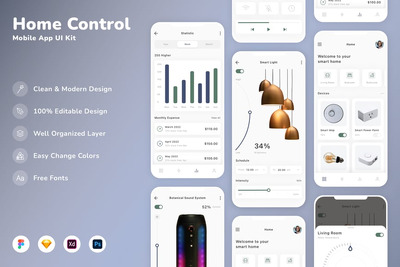 家居控制移动应用App UI Kit (SKETCH,FIG,XD,PSD)