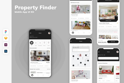 房产查找器移动应用 App UI Kit (SKETCH,FIG,XD,PSD)