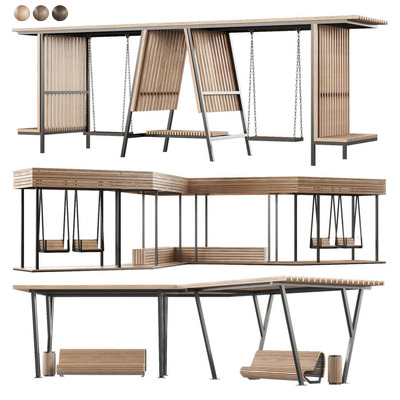 带秋千和长凳的户外凉亭3D模型（OBJ,MAX）