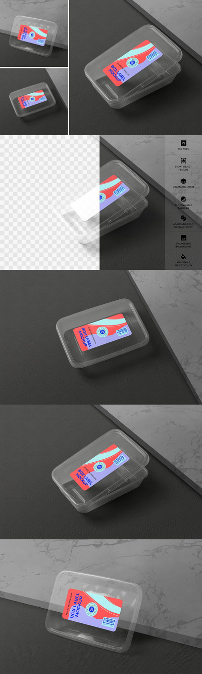 塑料矩形盒标签样机 (PSD)