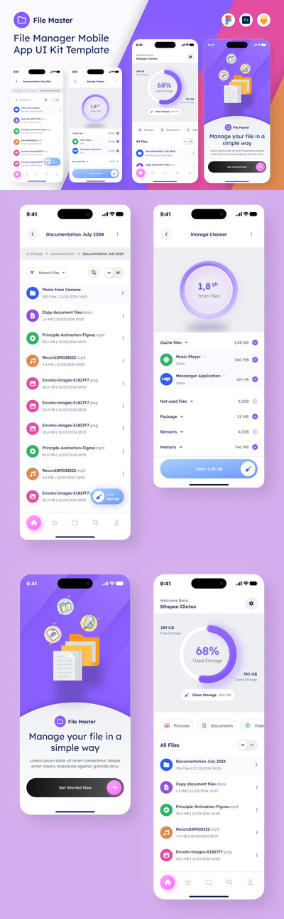 文件管理器移动应用 APP UI Kit (FIG,PSD,SKETCH)