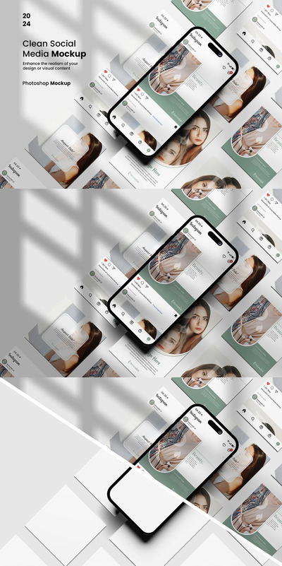 干净的社交媒体手机样机(PSD)