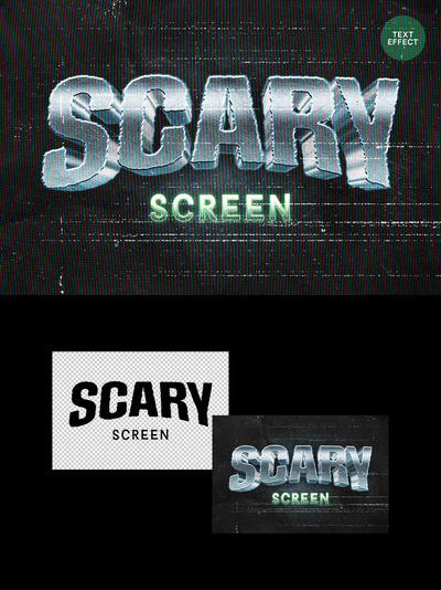 可怕的屏幕 3D 文字效果 (PSD)