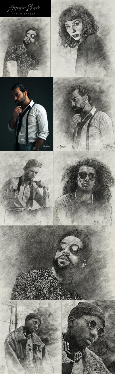 艺术素描照片效果 (PSD)